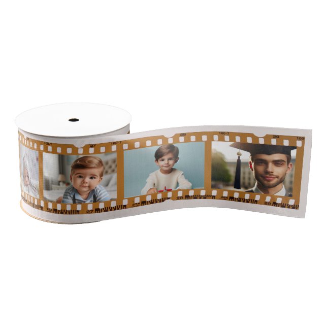 Customized 8-Photo Film Negative All-Occasion Pink Grosgrain Ribbon (Spool)