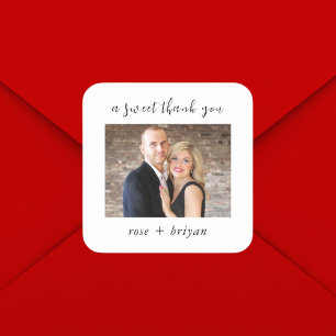 Customized A Sweet Thank you Photo Modern Wedding Square Sticker