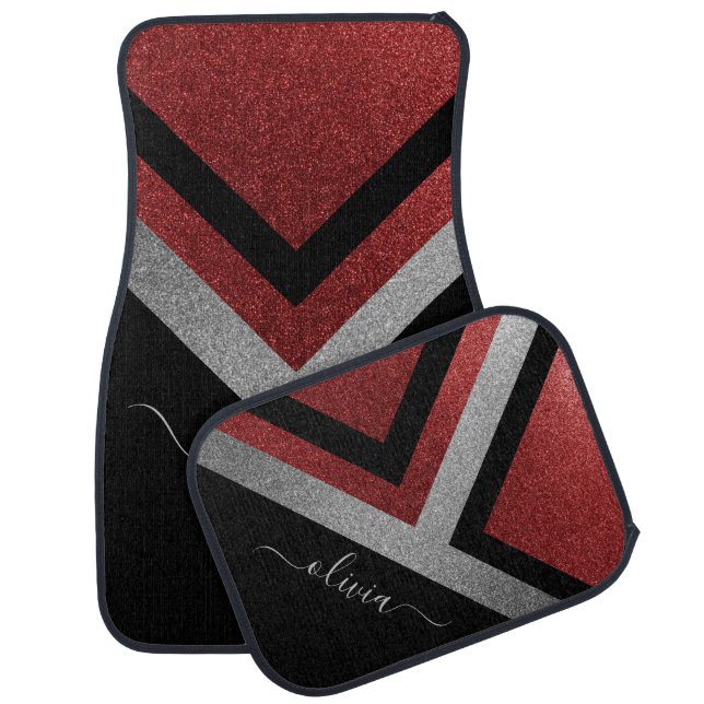Customized Abstract Red, Black and Gray Car Floor Mat (Set)