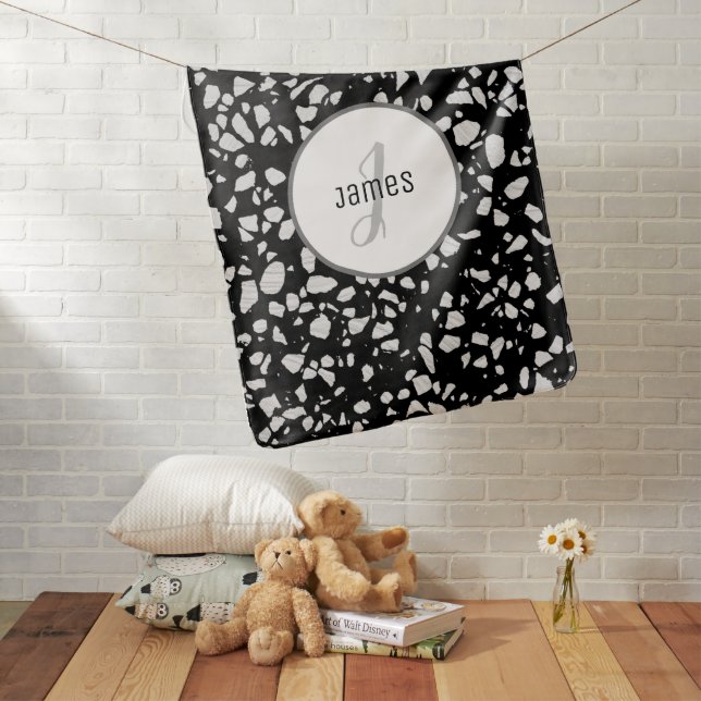Customized Abstract Terrazzo Black & White Pattern Baby Blanket (In Situ)