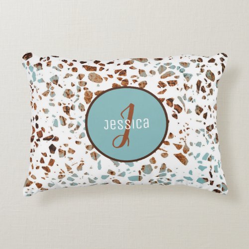 Customized Abstract Terrazzo Brown  Blue Pattern Accent Pillow