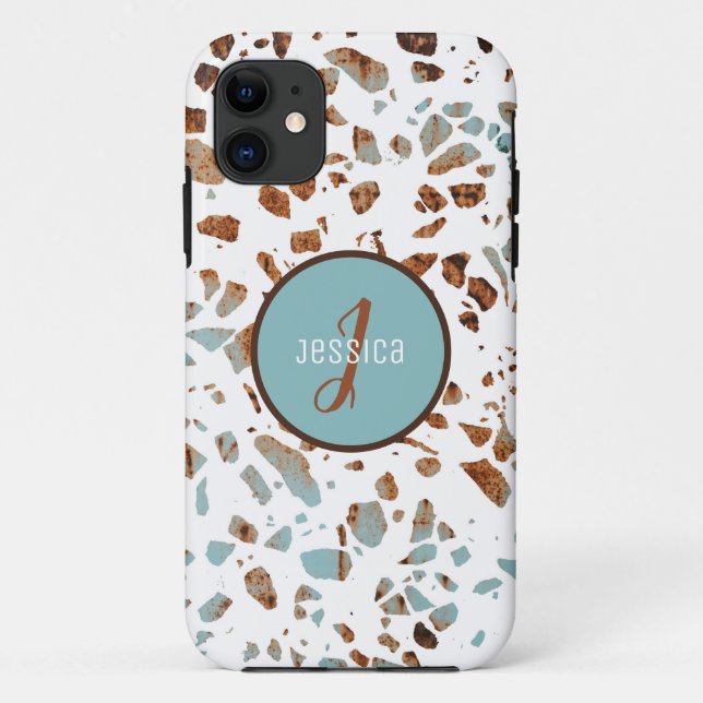 Customized Abstract Terrazzo Brown & Blue Pattern  Case-Mate iPhone Case (Back)