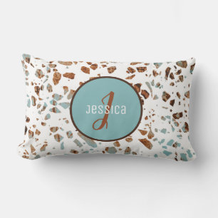 Customized Abstract Terrazzo Brown & Blue Pattern  Lumbar Pillow