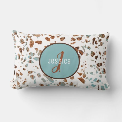 Customized Abstract Terrazzo Brown  Blue Pattern  Lumbar Pillow