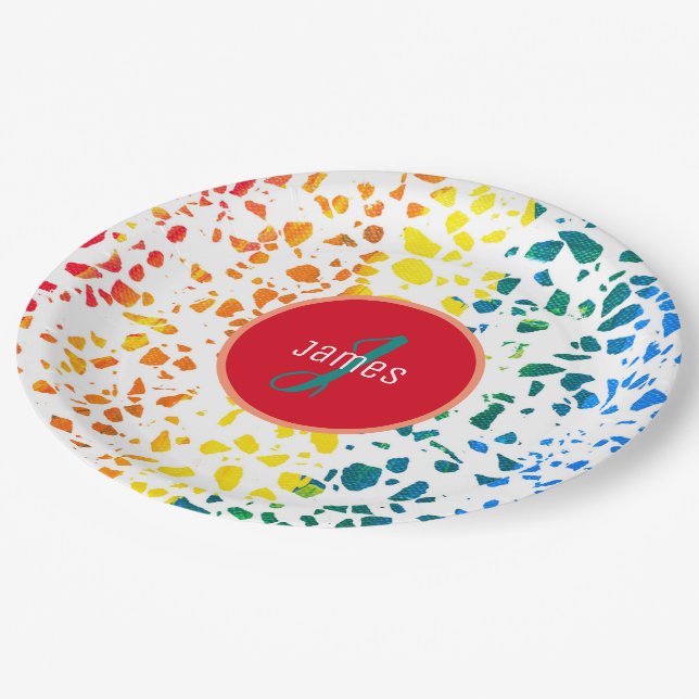 Customized Abstract Terrazzo Colorful Pattern Paper Plates (Angled)