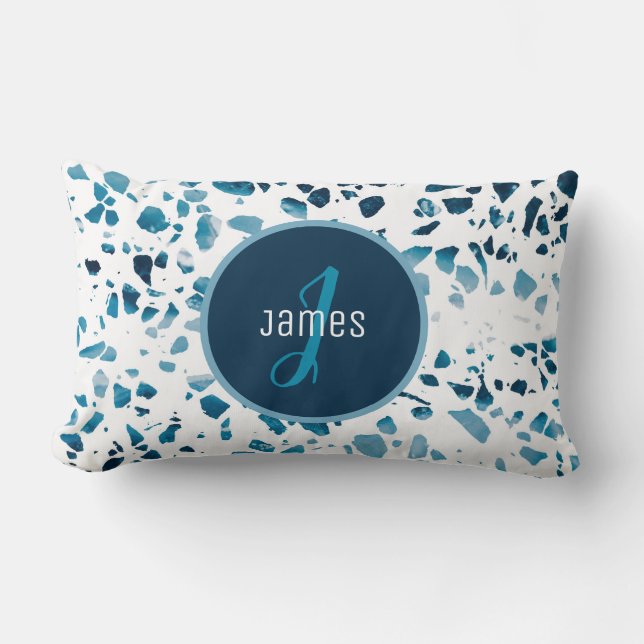 Customized Abstract Terrazzo Mosaic Blue Pattern  Lumbar Pillow (Front)