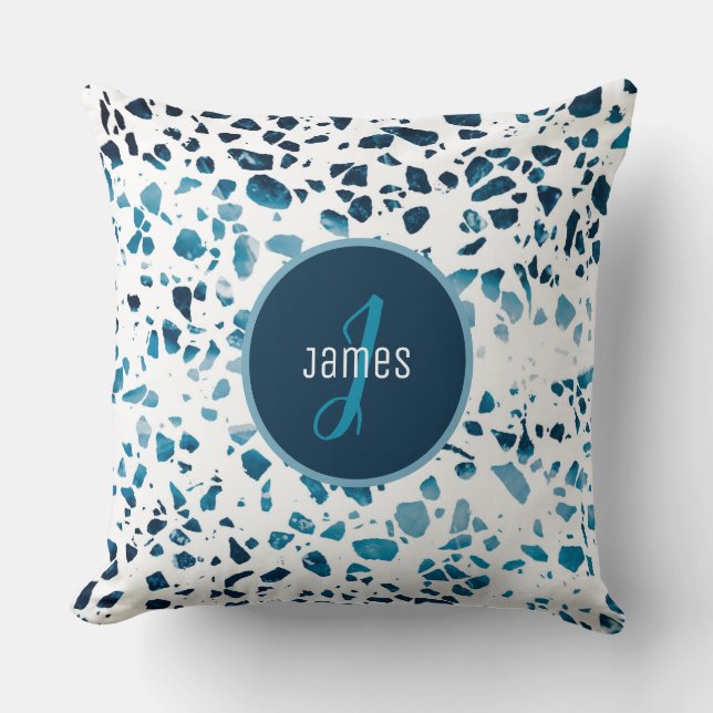 Customized Abstract Terrazzo Mosaic Blue Pattern   Throw Pillow (Front)