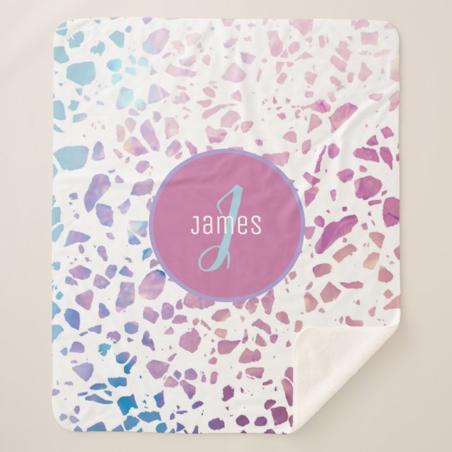 Customized Abstract Terrazzo Pink & Blue Pattern Sherpa Blanket (Front)