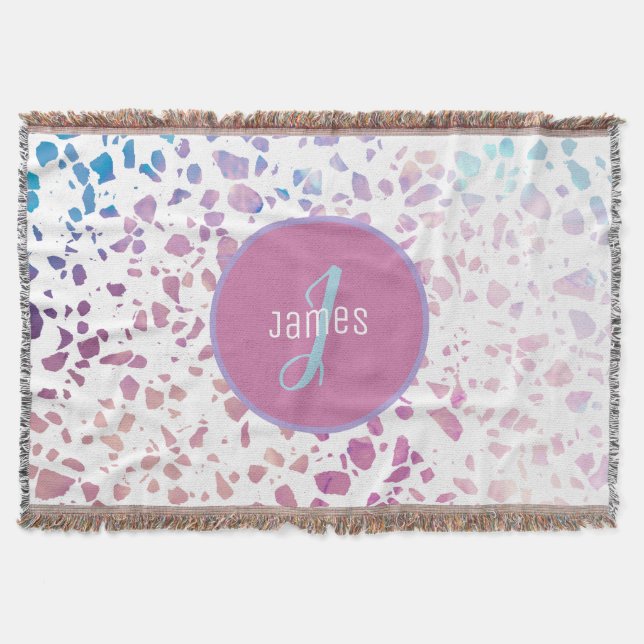 Customized Abstract Terrazzo Pink & Blue Pattern Throw Blanket (Front)