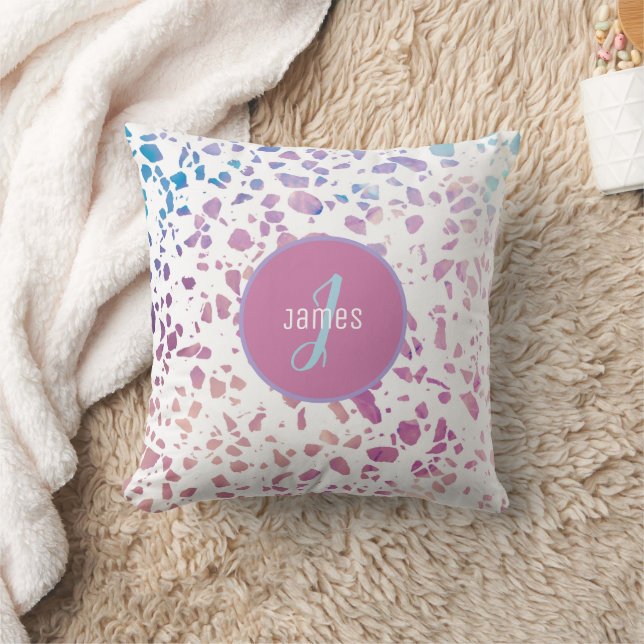 Customized Abstract Terrazzo Pink & Blue Pattern Throw Pillow (Blanket)