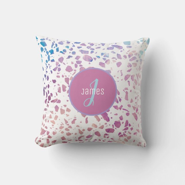 Customized Abstract Terrazzo Pink & Blue Pattern Throw Pillow (Front)