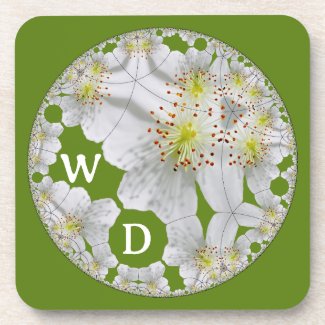 Customized Abstract White Floral Art Olive Green