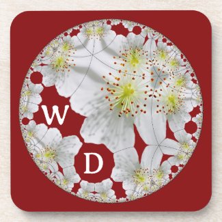 Customized Abstract White Floral Art Red Burgundy 