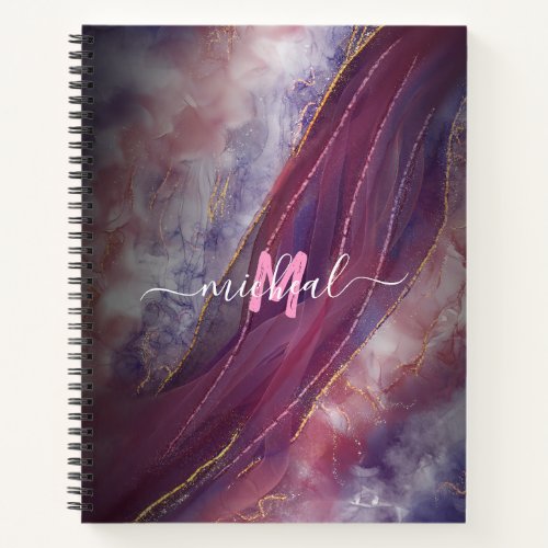 Customized Add your name Purple rose gold Marble Notebook