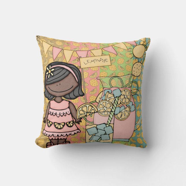 Customized African American Girl Lemonade Pillow (Front)