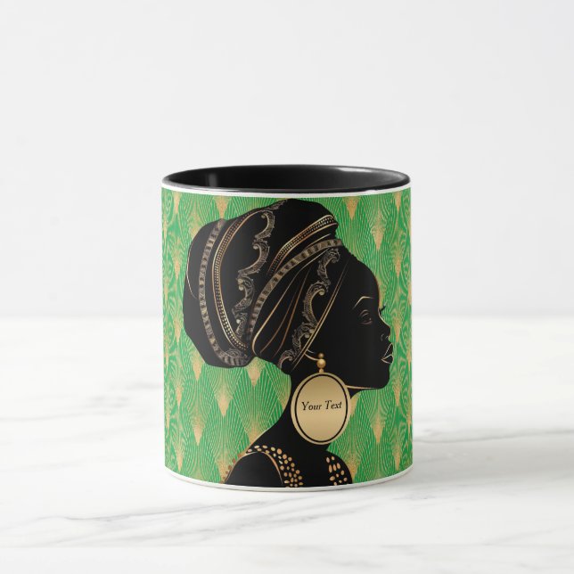 Customized African American Woman Green Black Gold Mug (Center)