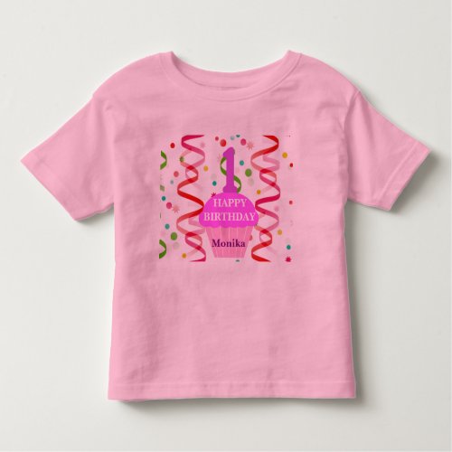 Customized Age and Name Happy Birthday Cupcake Toddler T_shirt