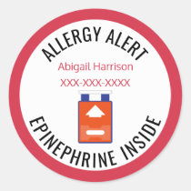 Customized Allergy Alert Epinephrine Inside Kids Classic Round Sticker