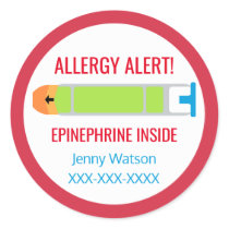 Customized Allergy Alert Epinephrine Inside Kids Classic Round Sticker