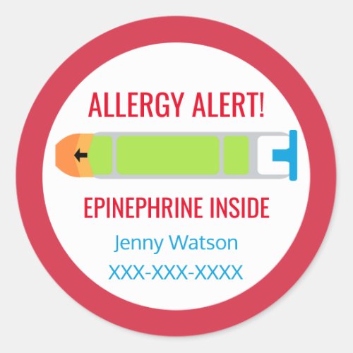 Customized Allergy Alert Epinephrine Inside Kids Classic Round Sticker