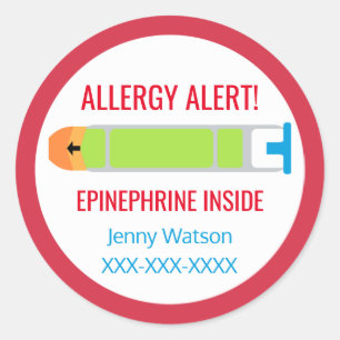 Customized Allergy Alert Epinephrine Inside Kids Classic Round Sticker