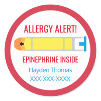 Customized Allergy Alert Epinephrine Inside Kids Classic Round Sticker