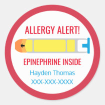 Customized Allergy Alert Epinephrine Inside Kids Classic Round Sticker