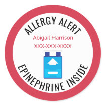 Customized Allergy Alert Epinephrine Inside Kids Classic Round Sticker