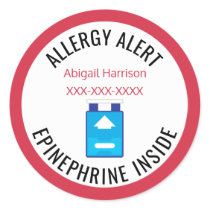 Customized Allergy Alert Epinephrine Inside Kids Classic Round Sticker