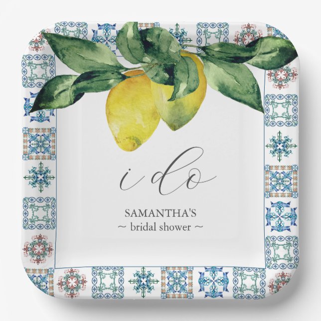 Customized Amalfi Coast Bridal Shower Paper Plates (Front)