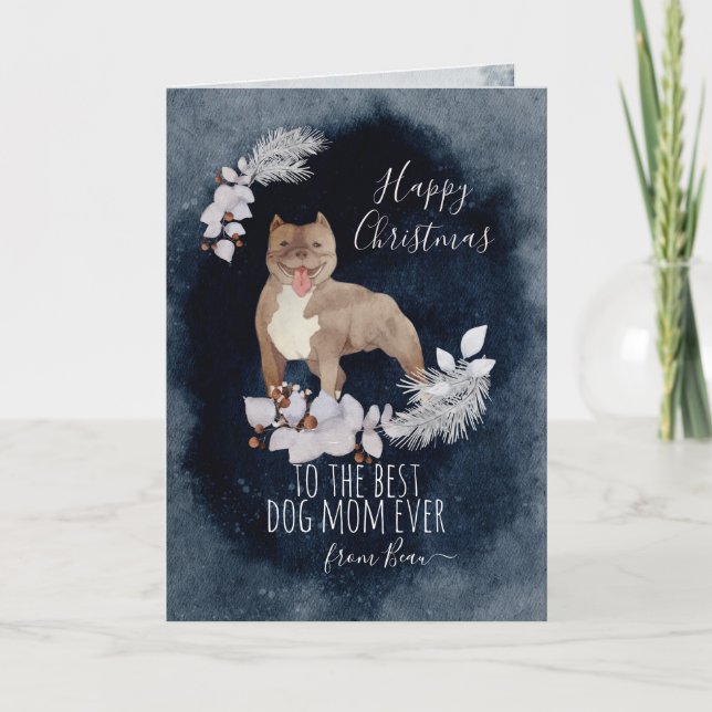 Customized American Bully Watercolor Christmas Holiday Card (Front)