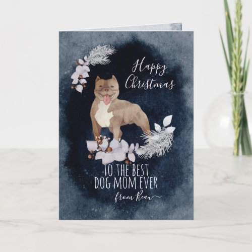 Customized American Bully Watercolor Christmas Holiday Card