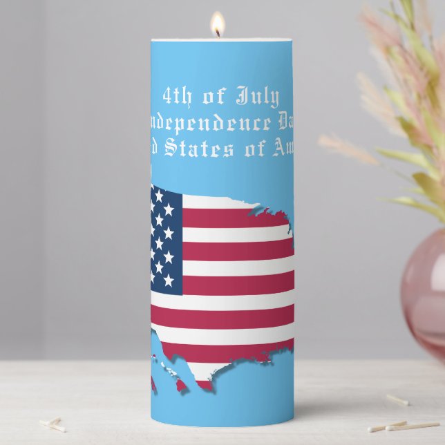 Customized American Flag Map Independence Day Pillar Candle (In Situ)