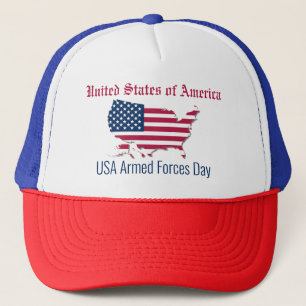 Customized American Map Flag Armed Forces Day Trucker Hat