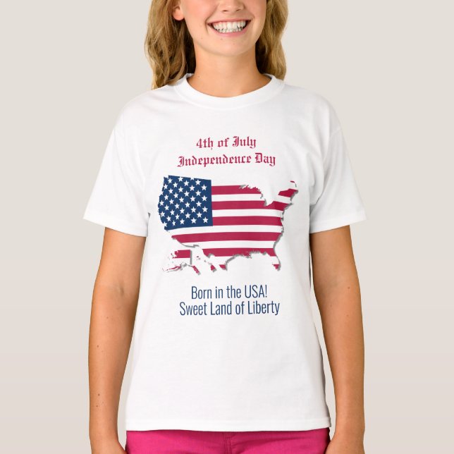 Customized American Map Flag Red White Starry Blue T-Shirt (Front)