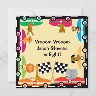 Customized Animal Racers Racing Birthday Invites