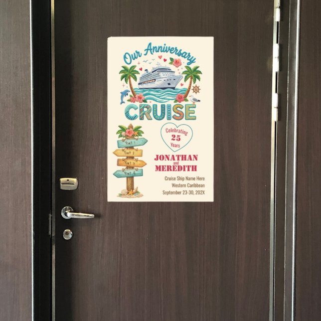 Customized Anniversary Cruise Door Magnetic Dry Erase Sheet (Customizable Couple's Anniversary Cruise Door Magnet)