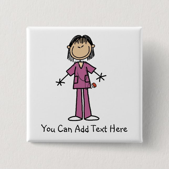 Customized Asian Stick Figure Nurse  Button (Front)
