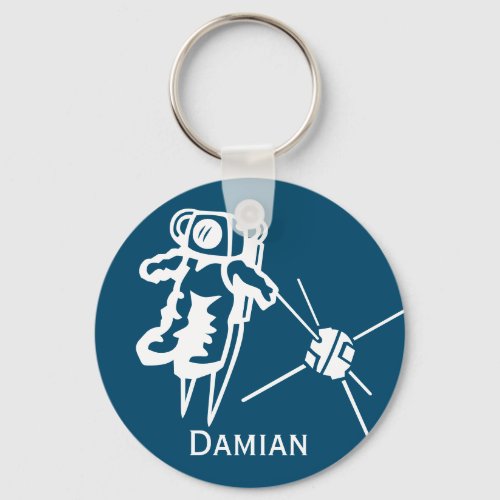 Customized Astronaut in Outer Space Asteroid Navy Keychain