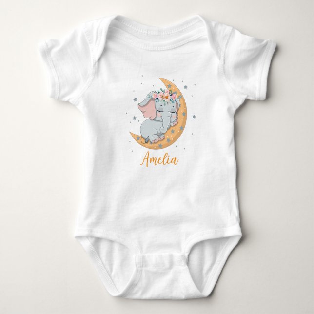 Customized Baby Bodysuits Moon Elephant (Front)