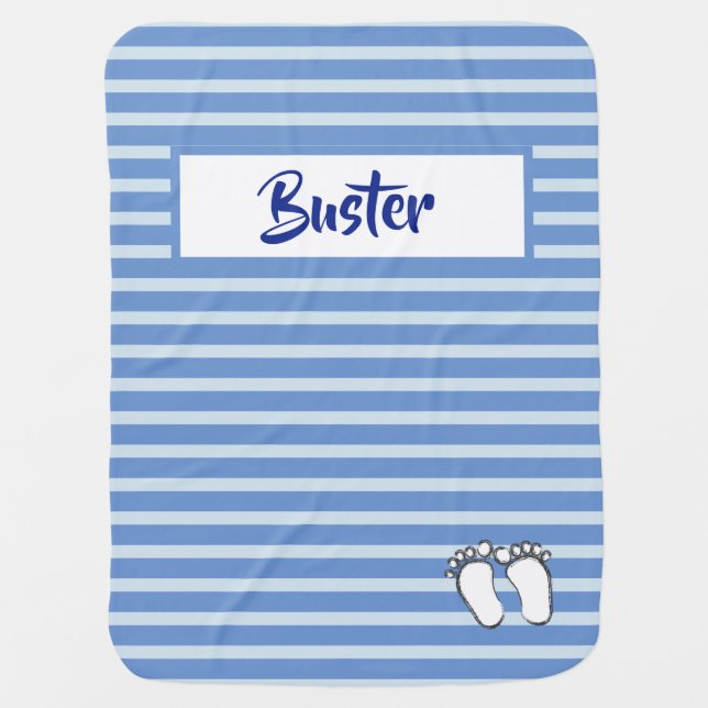 Customized Baby Boy Blanket in Blue Stripe (Front)