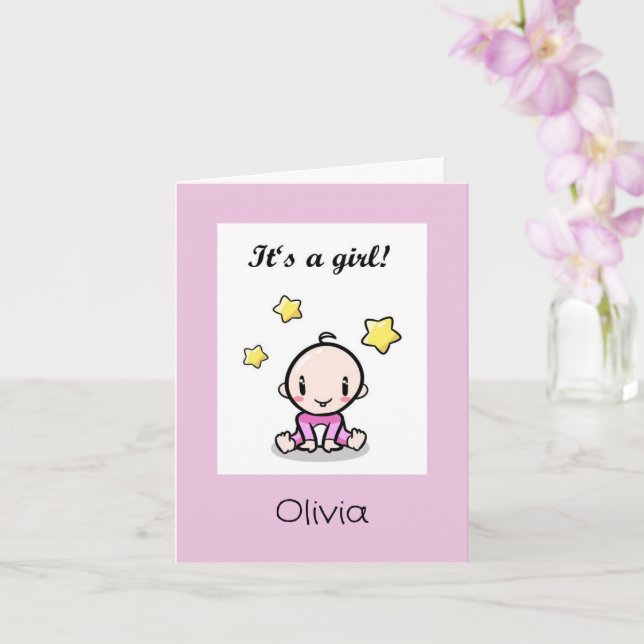 Customized Baby Girl Congratulations With Text,  Card (Orchid)