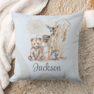 Customized Baby Name Boho Bear Deer Gender Neutral Throw Pillow