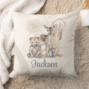 Customized Baby Name Boho Bear Deer Gender Neutral Throw Pillow