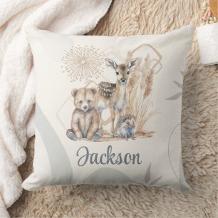Customized Baby Name Boho Bear Deer Gender Neutral Throw Pillow