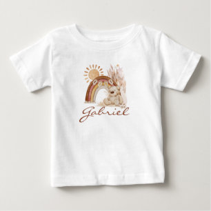 Customized Baby Name Boho Teddy Bear Rainbow T-Shirt