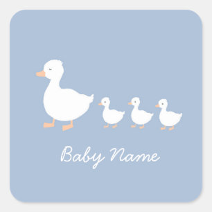 Customized Baby Shower Favor Cookies Blue Duckling Square Sticker