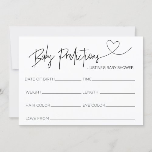 Customized Baby Shower Prediction Card Game Heart