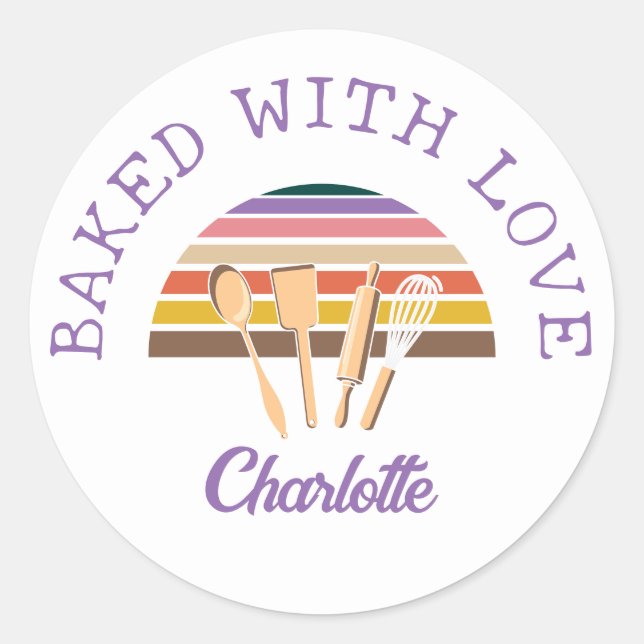Customized BAKED WITH LOVE Classic Round Sticker (Front)