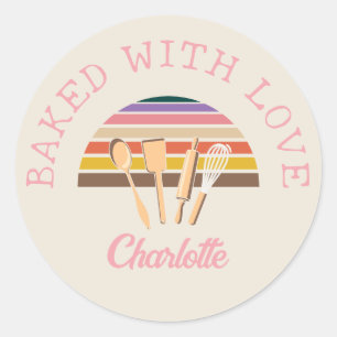 Customized BAKED WITH LOVE Classic Round Sticker